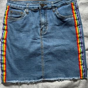 Rainbow denim jean mini skirt